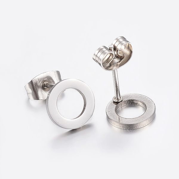 

PandaHall 304 Stainless Steel Ear Studs, Hypoallergenic Earrings, Flat Round, Stainless Steel Color, 8x1mm, Pin: 0.8mm 304 Stainless Steel