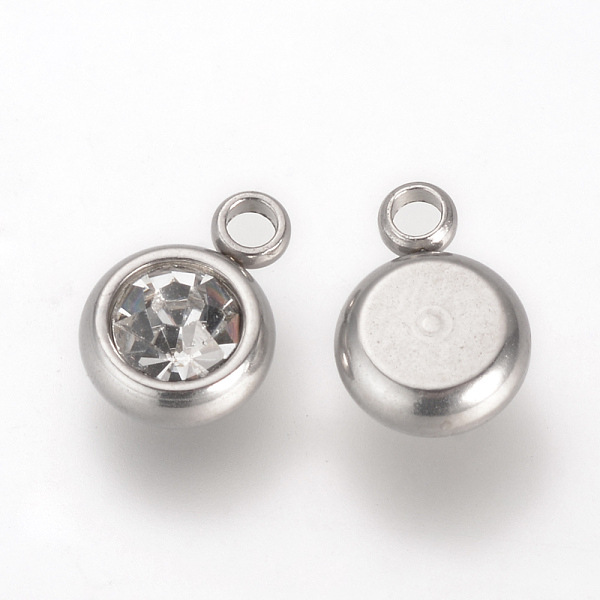 

PandaHall 201 Stainless Steel Rhinestone Charms, Flat Round, Crystal, 8.5x6x3mm, Hole: 1.5mm Stainless Steel+Rhinestone Flat Round Clear