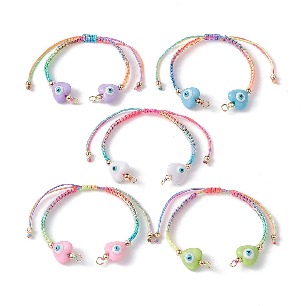 

PandaHall Gradient Color Adjustable Nylon Braided Cord Bracelet Making, with Resin Heart Evil Eye, Fit for Connector Charms, Mixed Color..., Multicolor