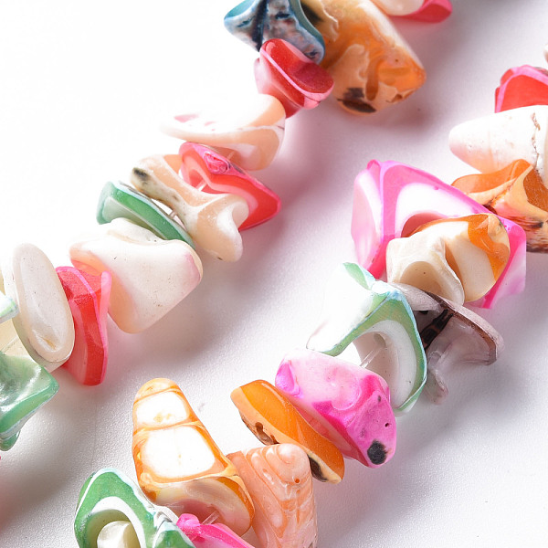 

PandaHall Natural Trochid Shell/Trochus Shell Bead Strands, Dyed, Nuggets, Colorful, 8~16x7~13x2~15mm, Hole: 1.2mm, about 39~46pcs/strand...
