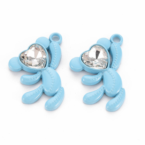 

PandaHall Spray Painted Alloy Rhinestone Pendants, Cadmium Free & Lead Free, Bear, Light Sky Blue, 26.5x21.5x4.5mm, Hole: 2mm..., Clear