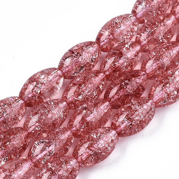 

PandaHall Transparent Crackle Glass Beads Strands, Dyed & Heated, Oval, Indian Red, 13x8mm, Hole: 1.2mm, about 30pcs/strand, 15.75''(40cm)...
