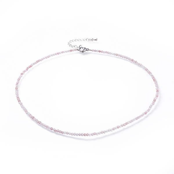 

PandaHall Natural Strawberry Quartz Beaded Necklaces, with 304 Stainless Steel Lobster Claw Clasps and Brass Extender Chains, Faceted, 15.8...