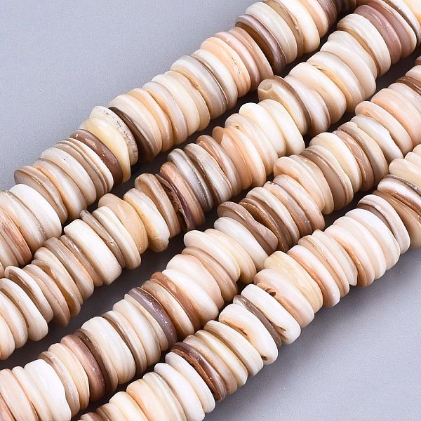 

PandaHall Natural Freshwater Shell Beads Strands, Heishi Beads, Flat Round/Disc, BurlyWood, 10~11x1~3mm, Hole: 1mm, about 170~175pcs/strand..., Orange