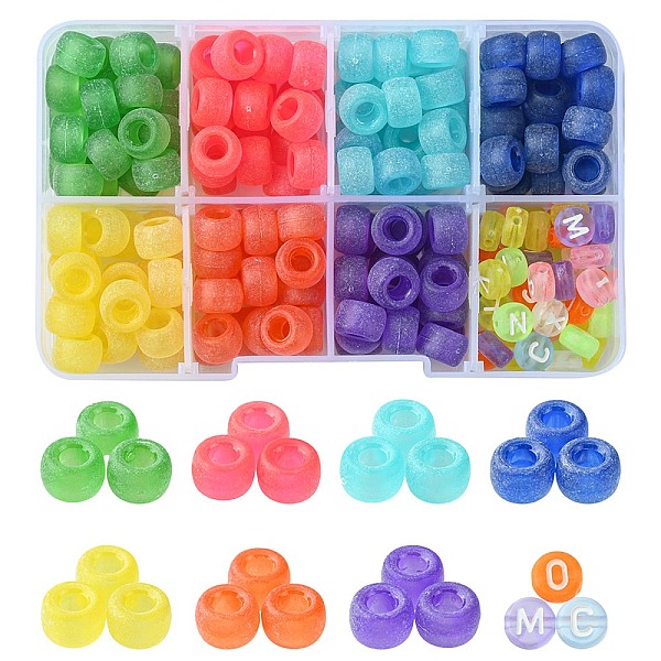 

PandaHall 184Pcs 8 Colors Transparent Plastic Beads, Frosted, Barrel, Mixed Color, 9x6mm, Hole: 3.8mm, 23pcs/color Plastic Barrel Multicolor
