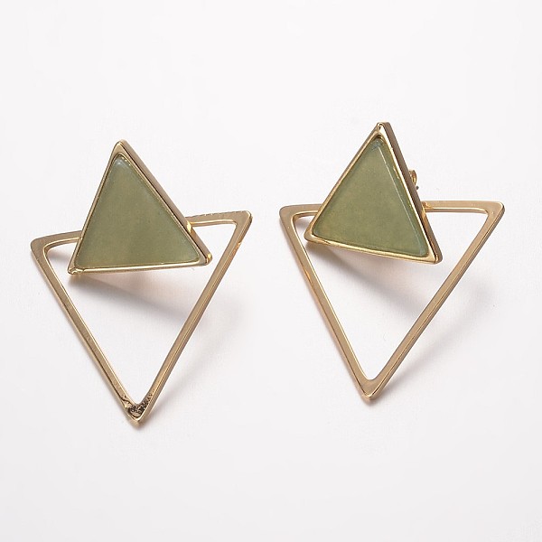 

PandaHall Natural Green Aventurine Ear Studs, with Brass Findings, Triangle, Golden, 37x33x1.5~3mm, Pin: 0.7mm Green Aventurine