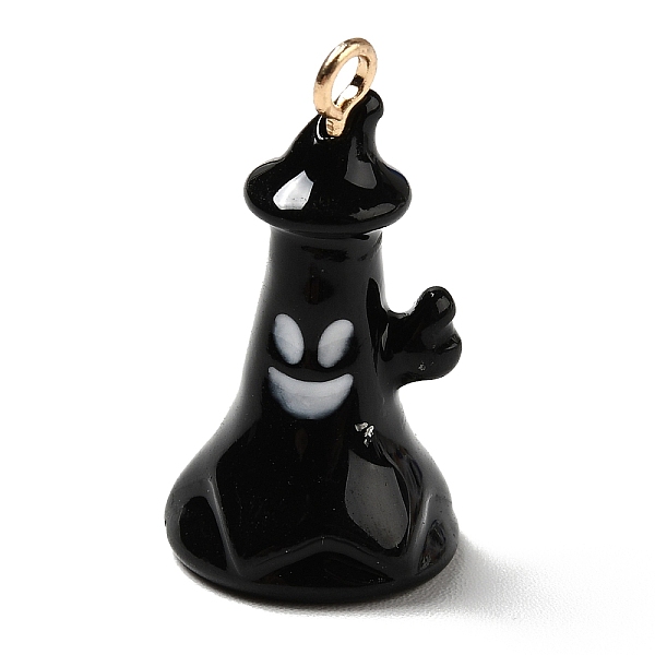 

PandaHall Halloween Theme Opaque Resin Pendants, with Light Gold Tone Alloy Findings, Ghost with Hat, Black, 21x11.5mm, Hole: 1.5mm...