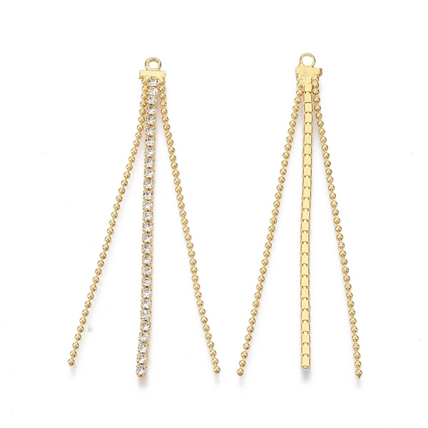 

PandaHall Brass Big Chain Tassel Pendants, with Ball Chains & Rhinestone Cup Chains, Nickel Free, Crystal, Real 18K Gold Plated, 60x4.5x2mm...