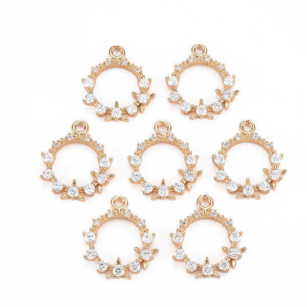 

PandaHall Rack Plating Brass Micro Pave Clear Cubic Zirconia Pendants, Long-Lasting Plated, Cadmium Free & Lead Free, Ring with Flower...