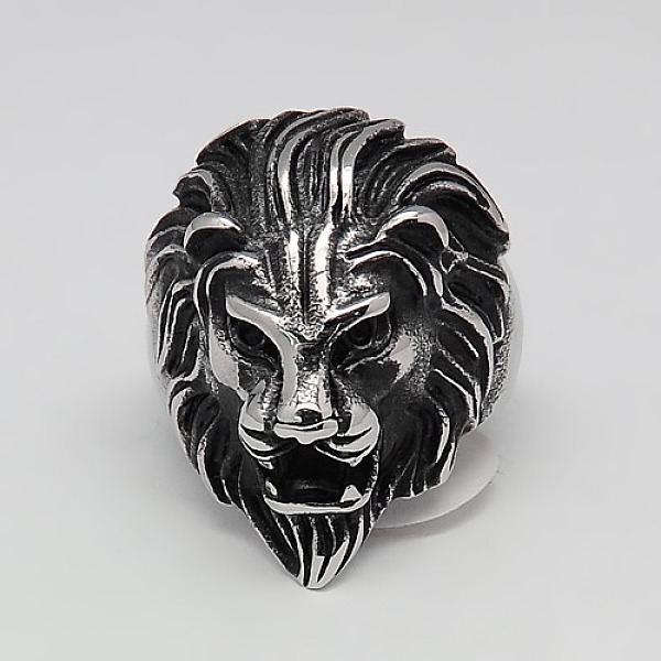 

PandaHall Personalized Retro Men's 304 Stainless Steel Wide Lion Rings, Antique Silver, 17mm 304 Stainless Steel