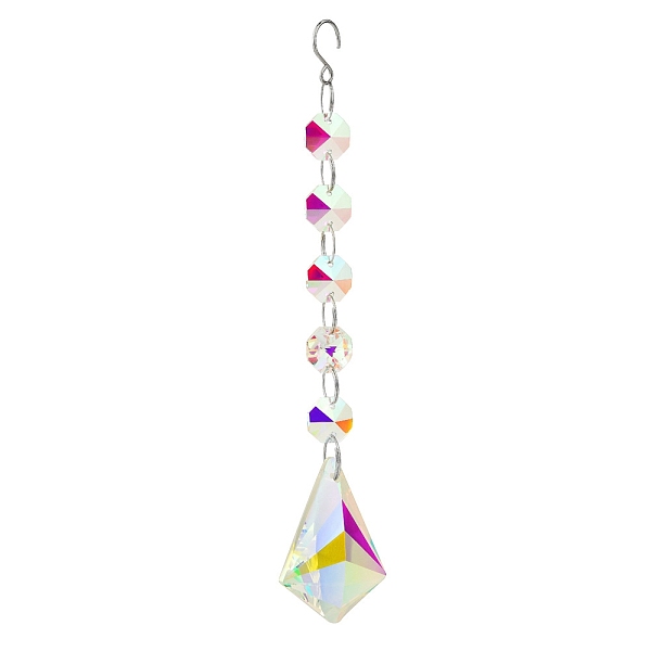 

PandaHall Clear AB Glass Pendant Decorations, with Glass Octagon Link, Hanging Suncatchers Garden Decorations, Rhombus, pendant: 50mm Glass...