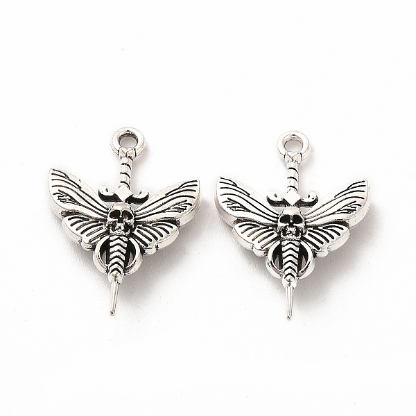 

PandaHall Tibetan Style Alloy Pendants, Skull Sword with Moth Charm, Antique Silver, 25x18x6mm, Hole: 2mm Alloy Skull