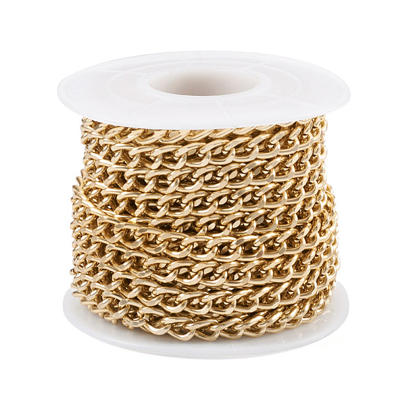 

PandaHall Aluminium Curb Chains, Unwelded, with Spool, Golden, 7x5x1.5mm, about 16.40 Feet(5m)/Roll Aluminum