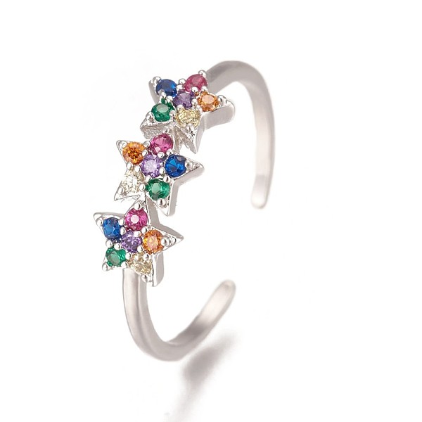 

PandaHall Brass Micro Pave Cubic Zirconia Finger Rings, Star, Platinum, Size 6, 16mm Brass+Cubic Zirconia