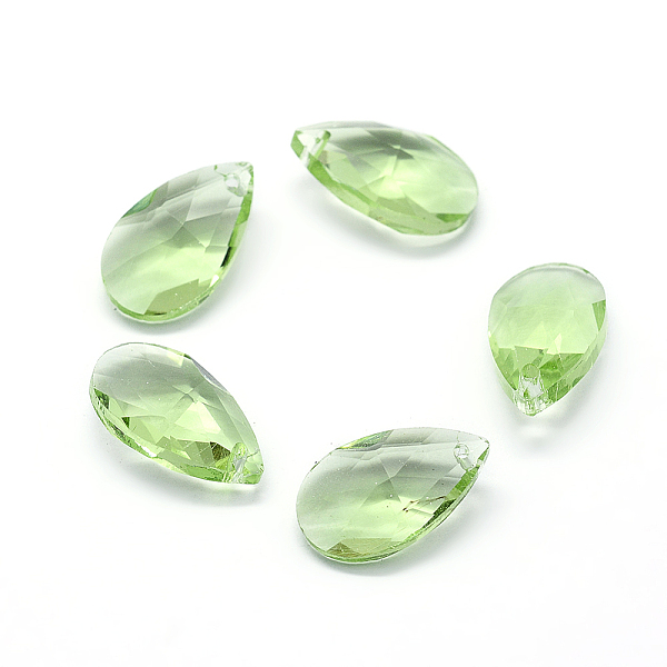 

PandaHall Faceted Glass Pendants, Teardrop, Lawn Green, 15x9.5x5.5mm, Hole: 1mm Glass Teardrop