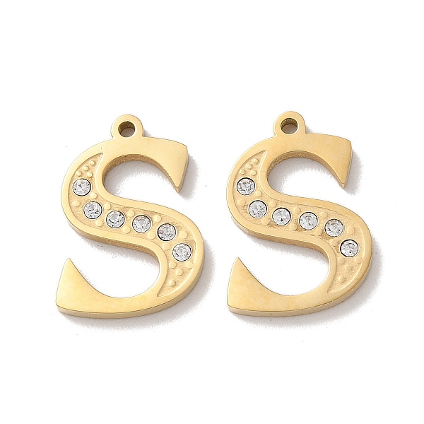

PandaHall Real 14K Gold Plated 304 Stainless Steel Pendants, with Rhinestone, Letter S, 18.5x13.5x2mm, Hole: 1.2mm Stainless..., Clear