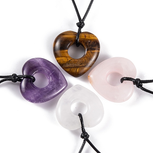 

PandaHall Natural Mixed Stone Pendant Necklaces, Heart, 19.29~28.35 inch(49~72cm) Mixed Stone Heart