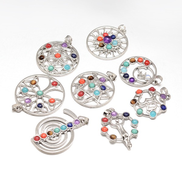 

PandaHall Mixed Shape Chakra Jewelry Brass Natural & Synthetic Mixed Stone Pendants, Cadmium Free & Nickel Free & Lead Free, Platinum...