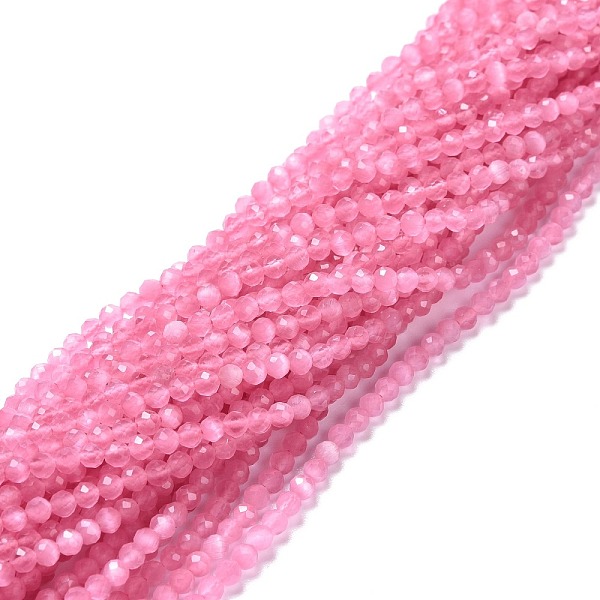 

PandaHall Cat Eye Beads Strands, Round, Faceted, Hot Pink, 3mm, Hole: 0.2mm, 14.17 inch(36cm), 122pcs/strand Glass Round