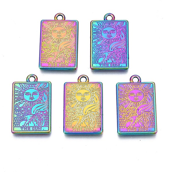 

PandaHall Rack Plating Alloy Pendants, Cadmium Free & Nickel Free & Lead Free, Rainbow Color, Tarot Charms, The Sun XIX, 23.5x14.5x1.5mm...