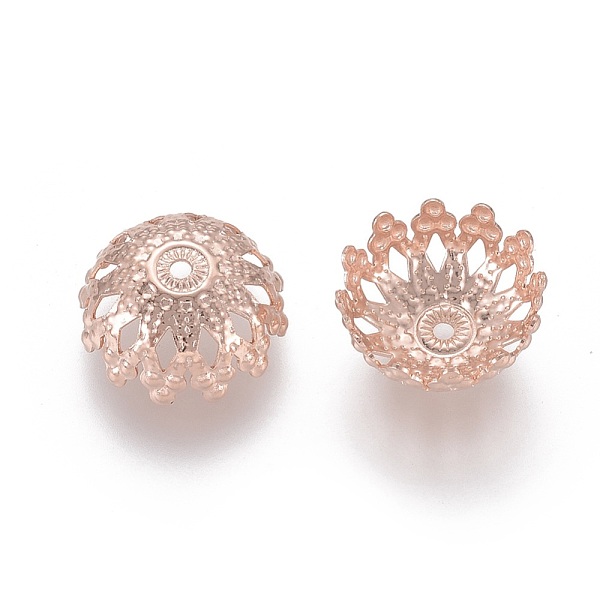

PandaHall 201 Stainless Steel Fancy Bead Caps, Flower, Multi-Petal, Rose Gold, 12x5mm, Hole: 1mm 201 Stainless Steel