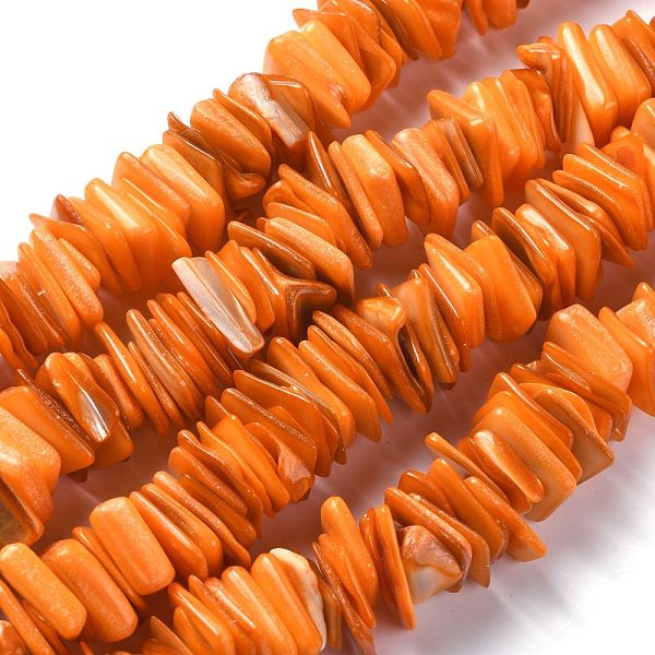 

PandaHall Natural Freshwater Shell Beads Strands, Dyed, Square, Orange, 11~16.5x10~13x1~7mm, Hole: 1.2mm, about 190pcs/strand, 14.96 inch...