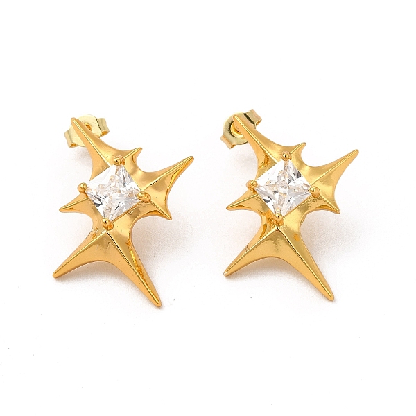 

PandaHall Clear Cubic Zirconia Star Stud Earrings, Rack Plating Brass Jewelry for Women, Cadmium Free & Lead Free, Real 18K Gold Plated...