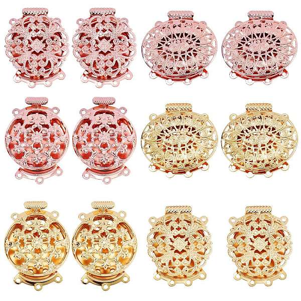 

PandaHall 12 Sets 6 Style Brass Box Clasps, Multi-Strand Clasps, 3 & 4-Strands, 6 & 8 Holes, Long-Lasting Plated, Flower & Oval, Mixed Color...