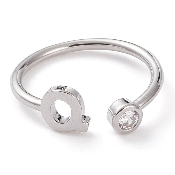 

PandaHall Brass Micro Pave Clear Cubic Zirconia Cuff Rings, Open Rings, Long-Lasting Plated, Real Platinum Plated, Letter.Q, US Size 6...