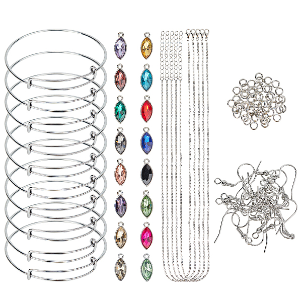 

PandaHall DIY Jewelry Set, with Alloy Glass Charms, Iron Bangle Making & Cable Chains Necklace Makings & Earring Hooks, Mixed Color Alloy..., Multicolor