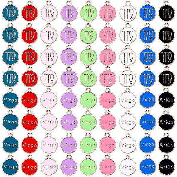 

PandaHall 72Pcs 9 Colors Alloy Enamel Pendants, Cadmium Free & Lead Free, Flat Round with Constellation, Light Gold, Virgo, 22x18x2mm, Hole...