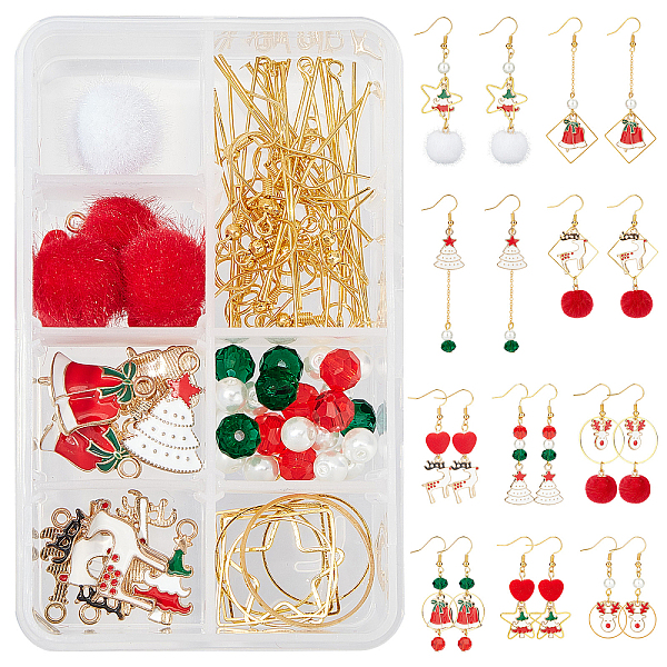 

PandaHall SUNNYCLUE 137Piece DIY Christmas Style Earring Kits, Including Alloy Enamel Pendants, Acrylic & Glass Beads, Faux Mink Fur..., Multicolor
