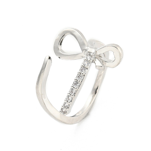 

PandaHall Brass Micro Pave Cubic Zirconia Cuff Rings, Bowknot Open Rings for Women, Long-Lasting Plated, Platinum, Adjustable Brass+Cubic..., Clear
