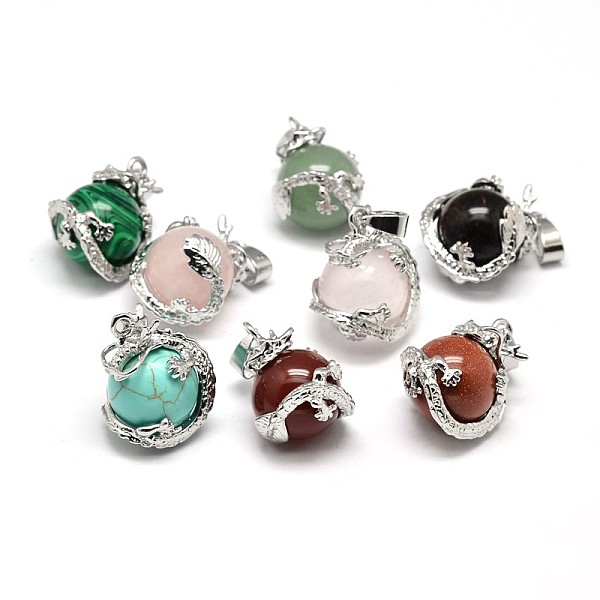 Dragon Platinum Plated Brass Natural & Synthetic Mixed Stone Pendants