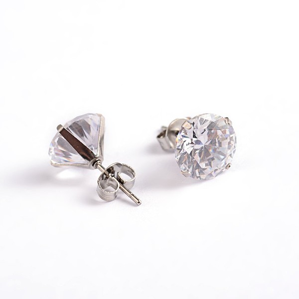 

PandaHall Flat Round Cubic Zirconia Stud Earrings, with 304 Stainless Steel Pins, Stainless Steel Color, 5mm, Pin: 0.9mm Cubic Zirconia