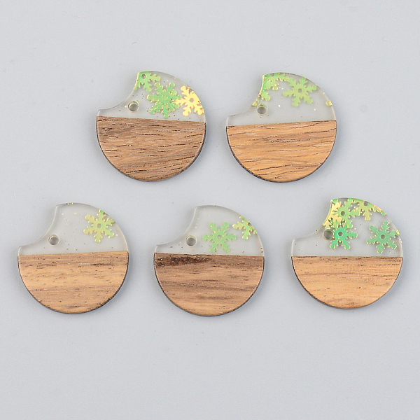 

PandaHall Transparent Resin & Walnut Wood Pendants, with Snowflake Glitter Sequins, Gap Flat Round, Clear, 23x24.5x3mm, Hole: 2mm Resin+Wood...