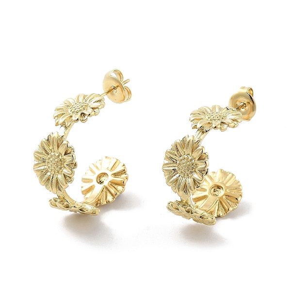 

PandaHall Sunflower 304 Stainless Steel Stud Earrings, Half Hoop Earrings, Real 14K Gold Plated, 23x10mm 304 Stainless Steel Flower