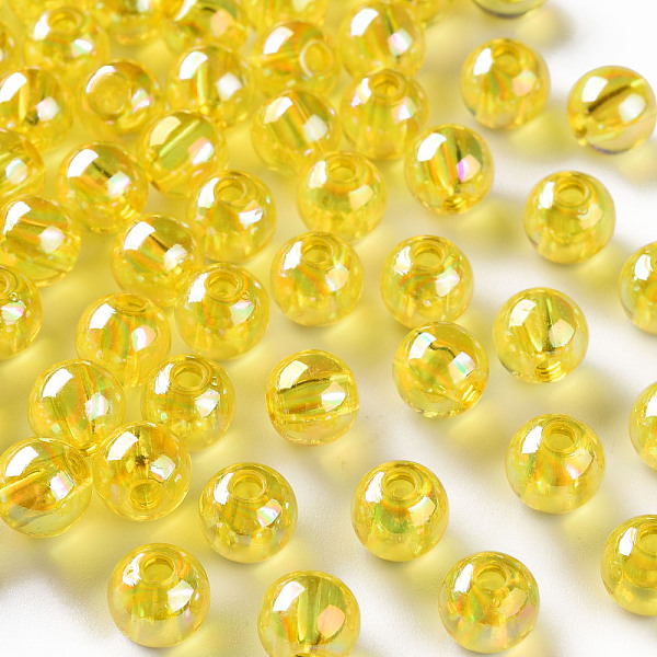 

PandaHall Transparent Acrylic Beads, AB Color Plated, Round, Yellow, 8x7mm, Hole: 2mm, about 1745pcs/500g Acrylic Round Yellow