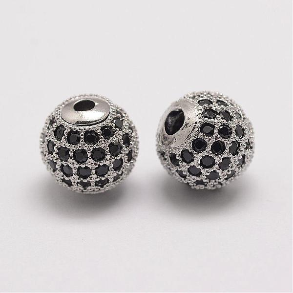 

PandaHall Brass Micro Pave Cubic Zirconia Beads, Round, Platinum, 10x9.5mm, Hole: 2mm Brass+Cubic Zirconia Round