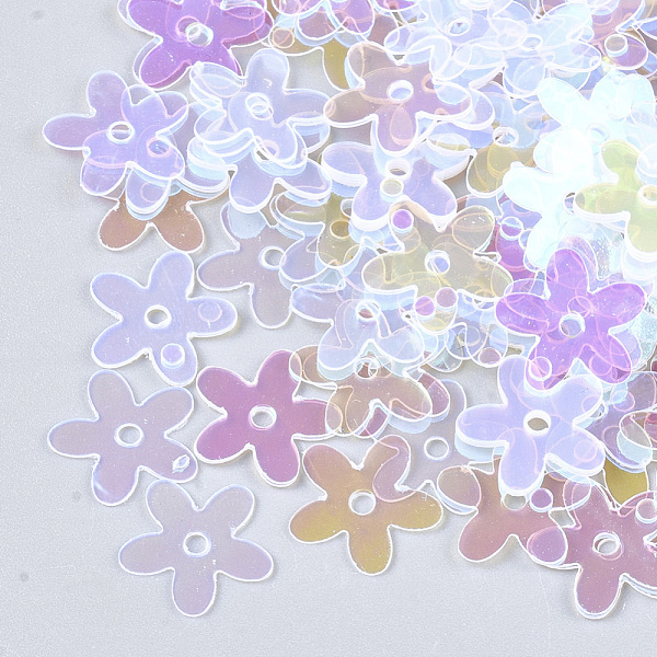 

PandaHall Ornament Accessories, PVC Plastic Paillette/Sequins Beads, Flower, Clear, 9.5~10x10x0.4mm, Hole: 1.2mm, about 30000pcs/500g PVC...