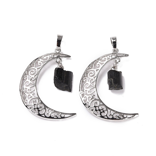 

PandaHall Natural Tourmalinated Quartz Nuggets Pendants, Moon Charms, with Platinum Plated Brass Findings, 38.5~40x27~28x2mm, Hole: 7x5mm...