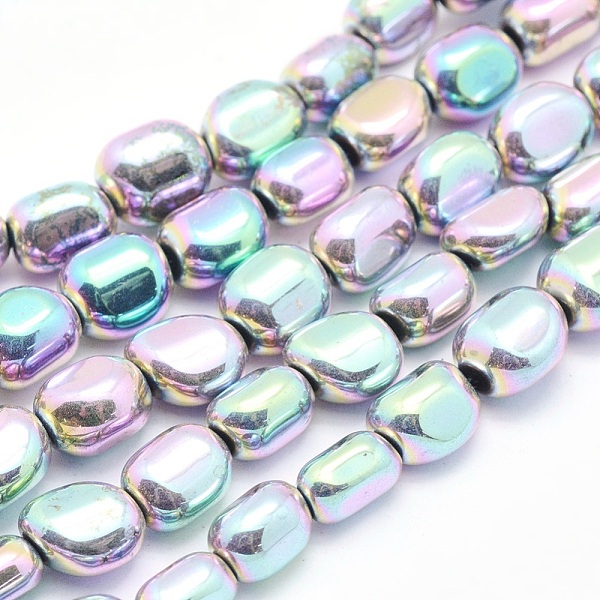 

PandaHall Electroplate Non-magnetic Synthetic Hematite Beads Strands, Nuggets, Rainbow Plated, 7x4~5mm, Hole: 1mm, about 57pcs/strand, 15.7...