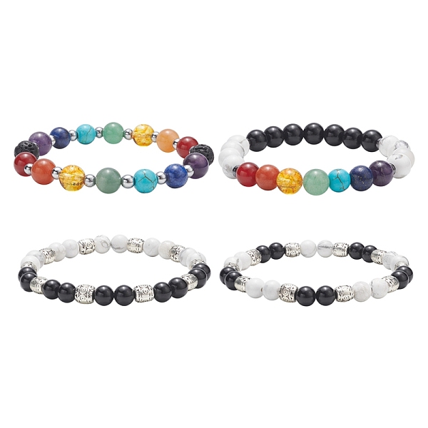 

PandaHall 4Pcs 4 Style Natural & Synthetic Mixed Gemstone Strech Bracelets Set, Alloy Round Beaded Stackable Bracelets for Women, Inner..., Multicolor