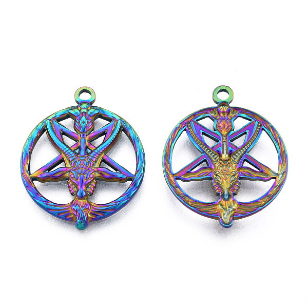 

PandaHall 201 Stainless Steel Pendants, Baphomet, Rainbow Color, 30.5x24.5x3mm, Hole: 2mm 201 Stainless Steel Star