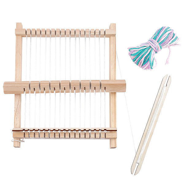 PandaHall 9 Pcs Mini Wooden Weaving Machine Kit, 8.2×7.6" Multi-Craft Weaving Loom with Yarn and Cord Handmade Knitting Loom DIY Kintting...