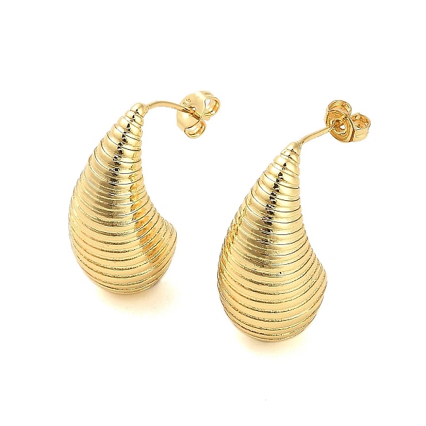 Rack Plating Grooved Teardrop Brass Stud Earrings For Women