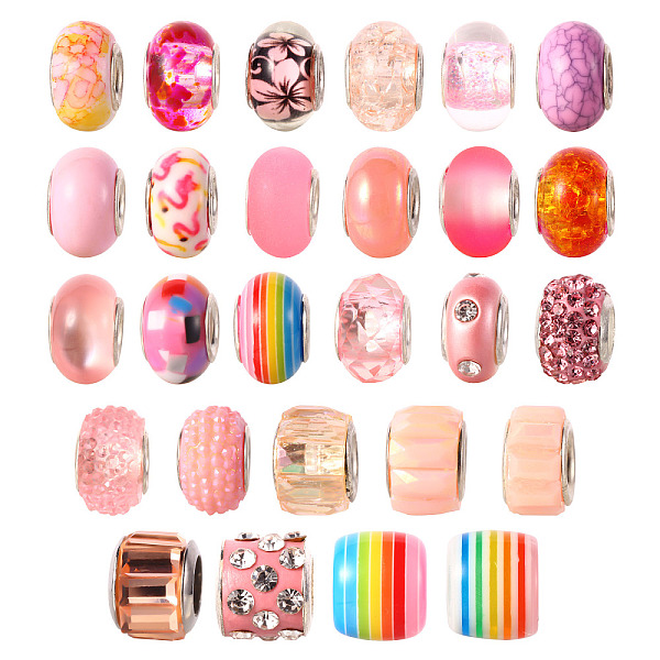 PandaHall Acrylic & Resin & Polymer Clay Rhinestone European Beads, Large Hole Beads, with Silver Color Core, Rondelle, Mixed Color, Beads...