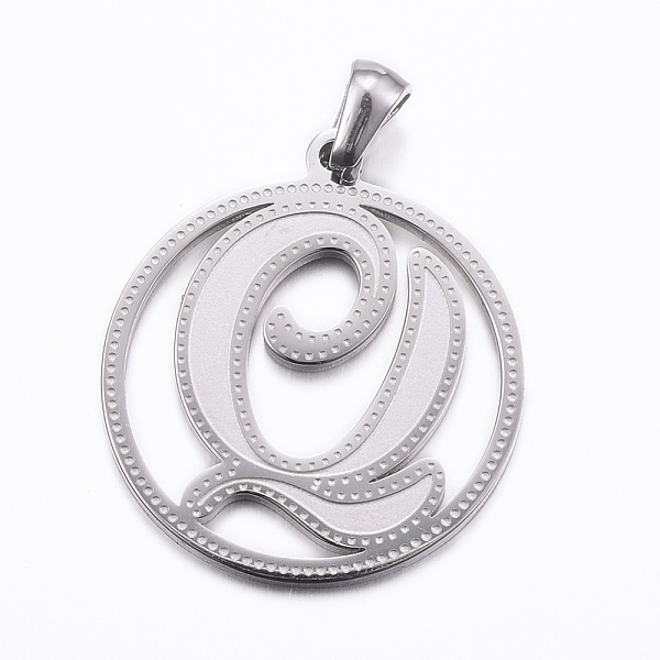 

PandaHall 304 Stainless Steel Pendants, Flat Round with Letter, Stainless Steel Color, Letter.Q, 28x25x1.2mm, Hole: 6x3.5mm 304 Stainless...