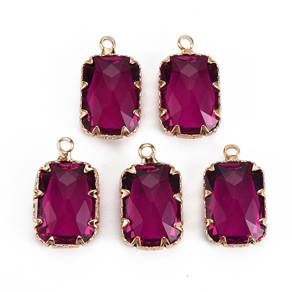 

PandaHall Transparent Glass Pendants, with Brass Prong Settings, Faceted, Rectangle, Light Gold, Medium Violet Red, 19x11x5.5mm, Hole: 1.6mm...