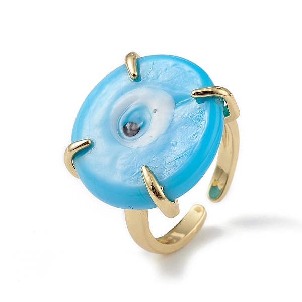 

PandaHall Lampwork Evil Eye Open Cuff Ring, Light Gold Brass Lucky Jewelry for Women, Lead Free & Cadmium Free, Sky Blue, Inner Diameter...